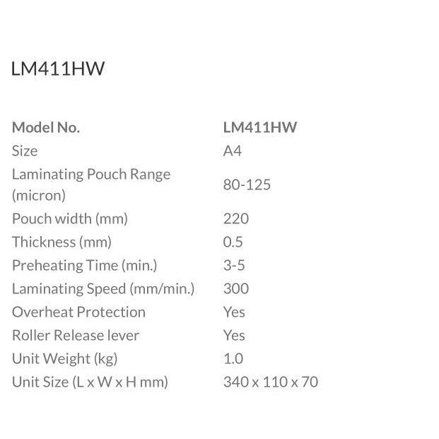 Aurora LM411HW A4 Laminator | FREE A4 Pouch