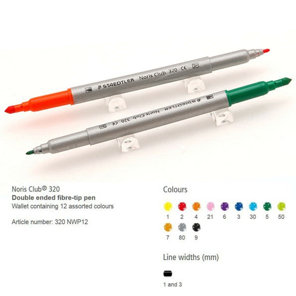 Staedtler 320 NWP12 Noris Fibre-Tip Pens With 2 Tips