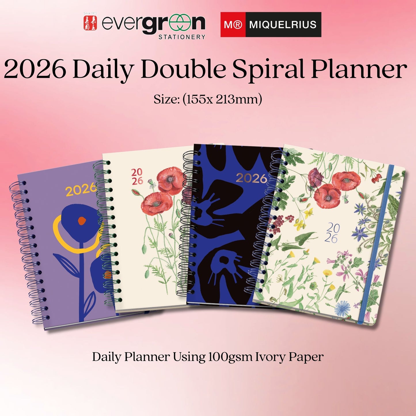 [SG] APLI MIQUELRIUS 2026 155 x 213mm Daily Double Spiral Planner [Evergreen Stationery]