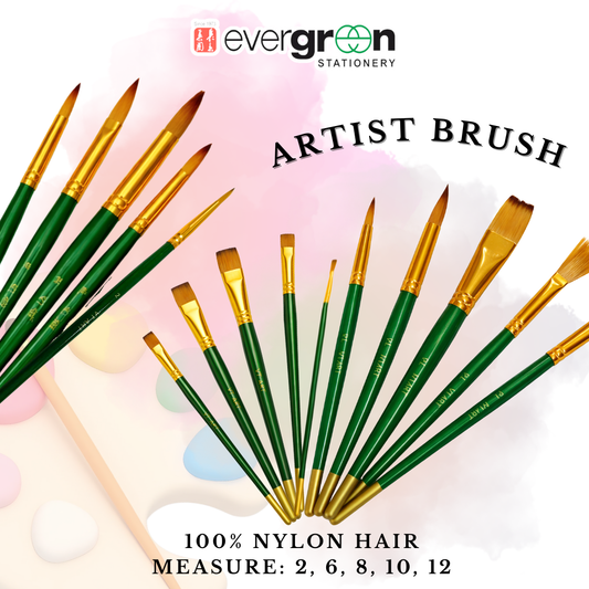 [SG] Premium Quality 5-Piece Artist Brush Set – 100% Nylon Hair | Ideal for Acrylic, Oil, Watercolor & Hobby Painting [Evergreen Stationery]