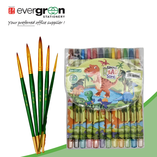 Art & Craft Creativity Set | 12 Pcs Dinosaur/24 Pcs Panda Rotating Crayons + Brush Set | Kids/Student Art Supplies
