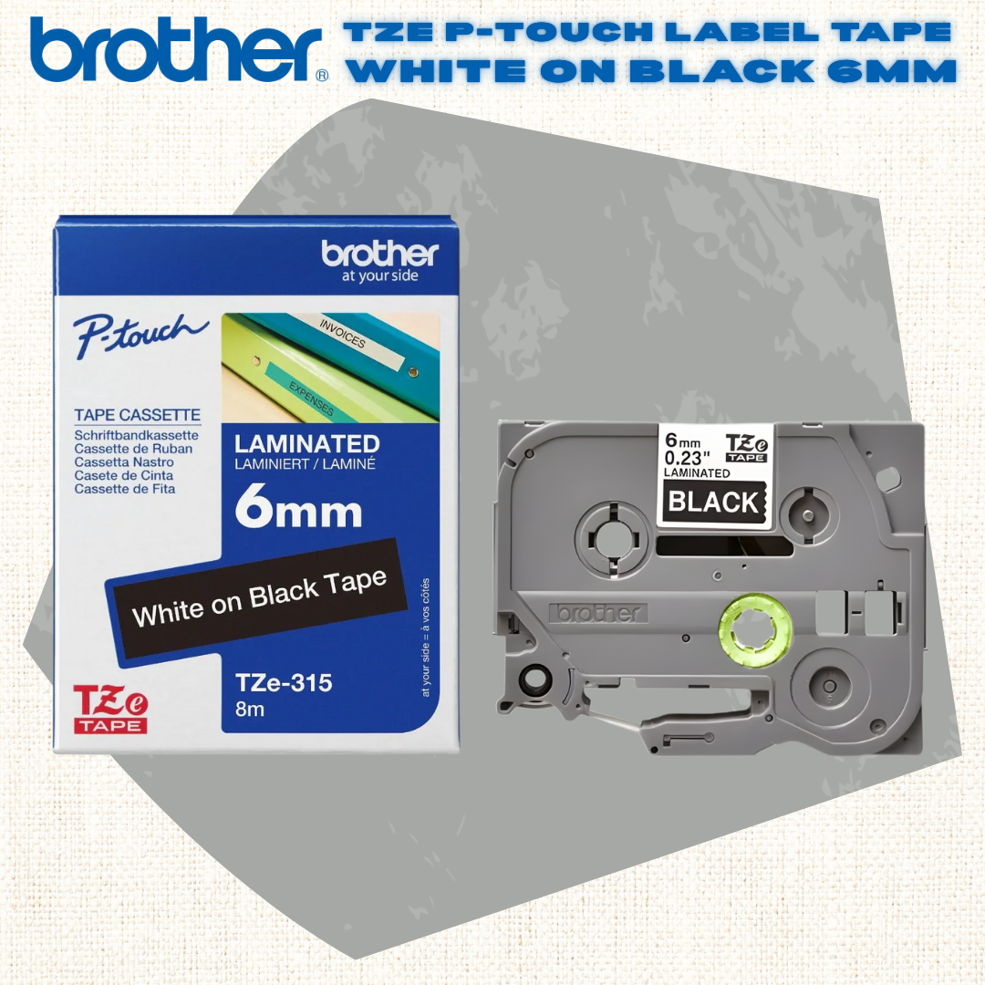 🖨️ [SG] Brother TZE P-touch Label Tape – White on Black [Evergreen Stationery]