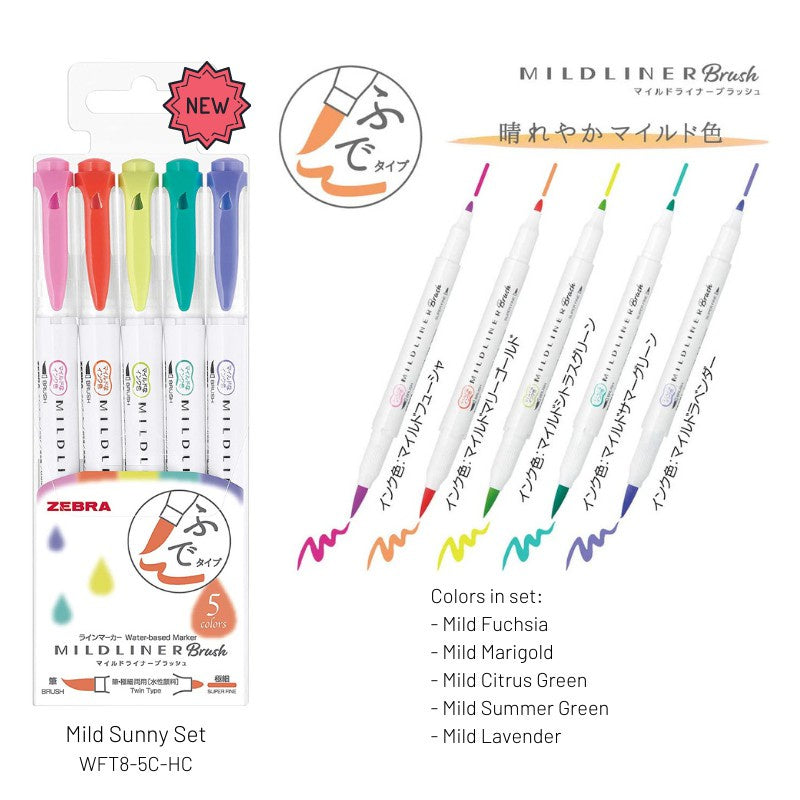 Zebra Mildliner Brush | 5 Colour Set