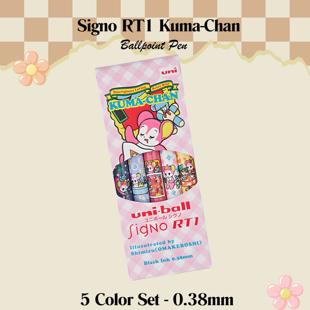Uniball Signo RT1 LIMITED EDITION Kuma-Chan Themed 0.38/0.5mm Ballpoint Pen | Black Ink | Individual & 5 Color Sets