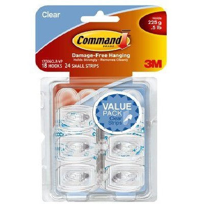 Command™ Mini Clear Hooks 17006CLR-VP, 18 Hooks 24 Strips/Pack