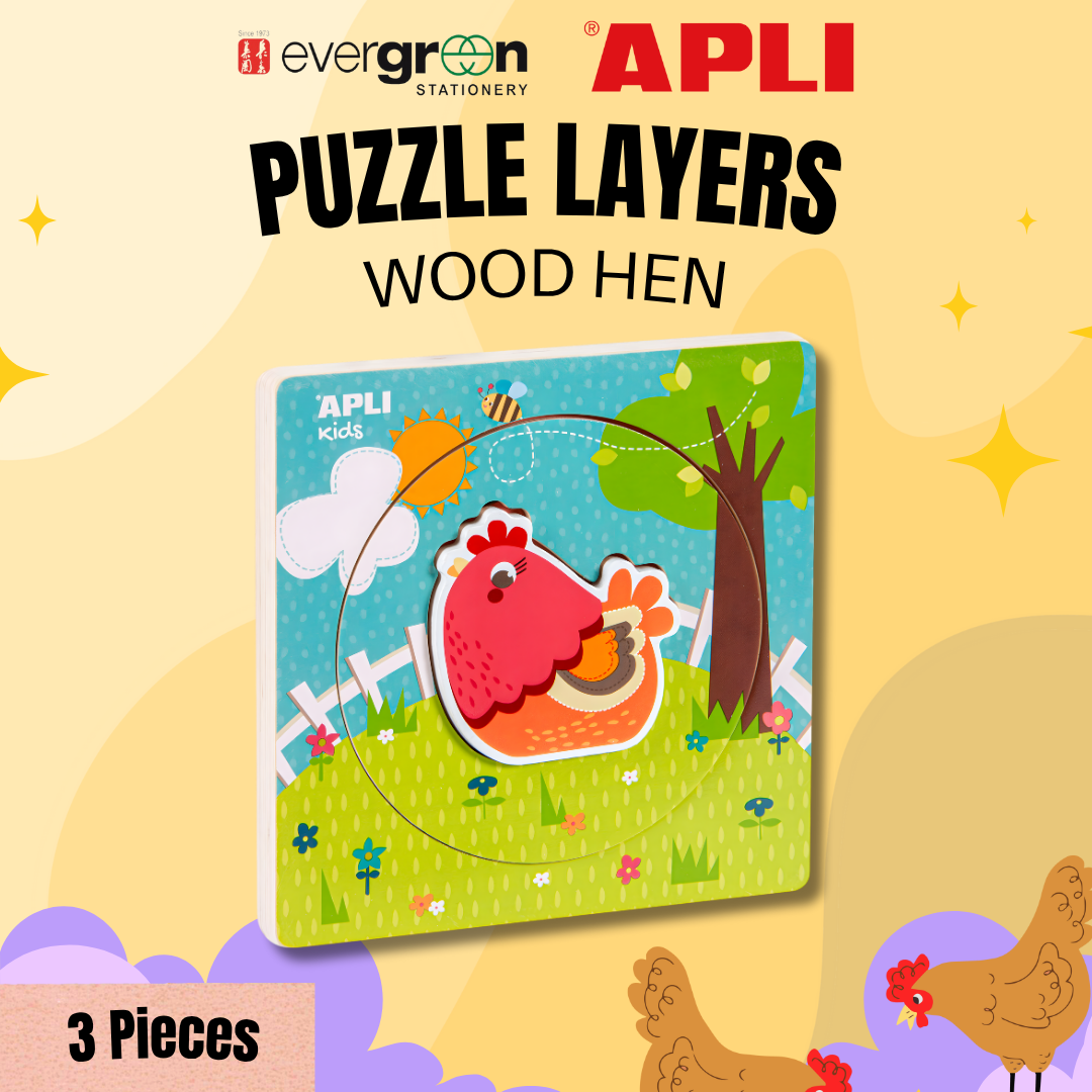 [SG] APLI Kids Puzzle Layers – Wood Hen (3-Piece Wooden Puzzle) [Evergreen Stationery]