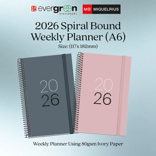 [SG] APLI MIQUELRIUS 2026 A6 Weekly Spiral Bound Planner [Evergreen Stationery]