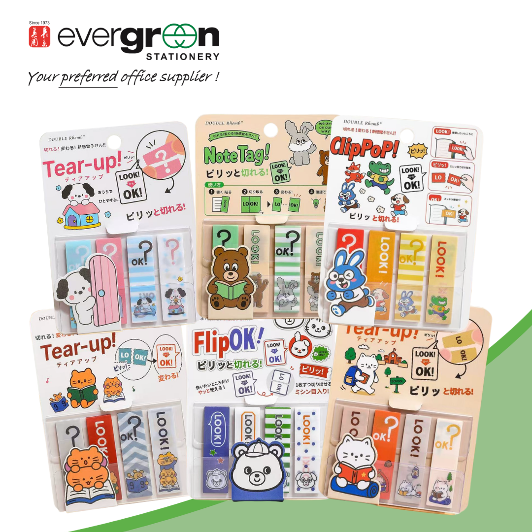 Cute Animal Productivity Sticky Notes Set | 6 designs | Residue-Free Adhesive | Interactive tear-off perforation