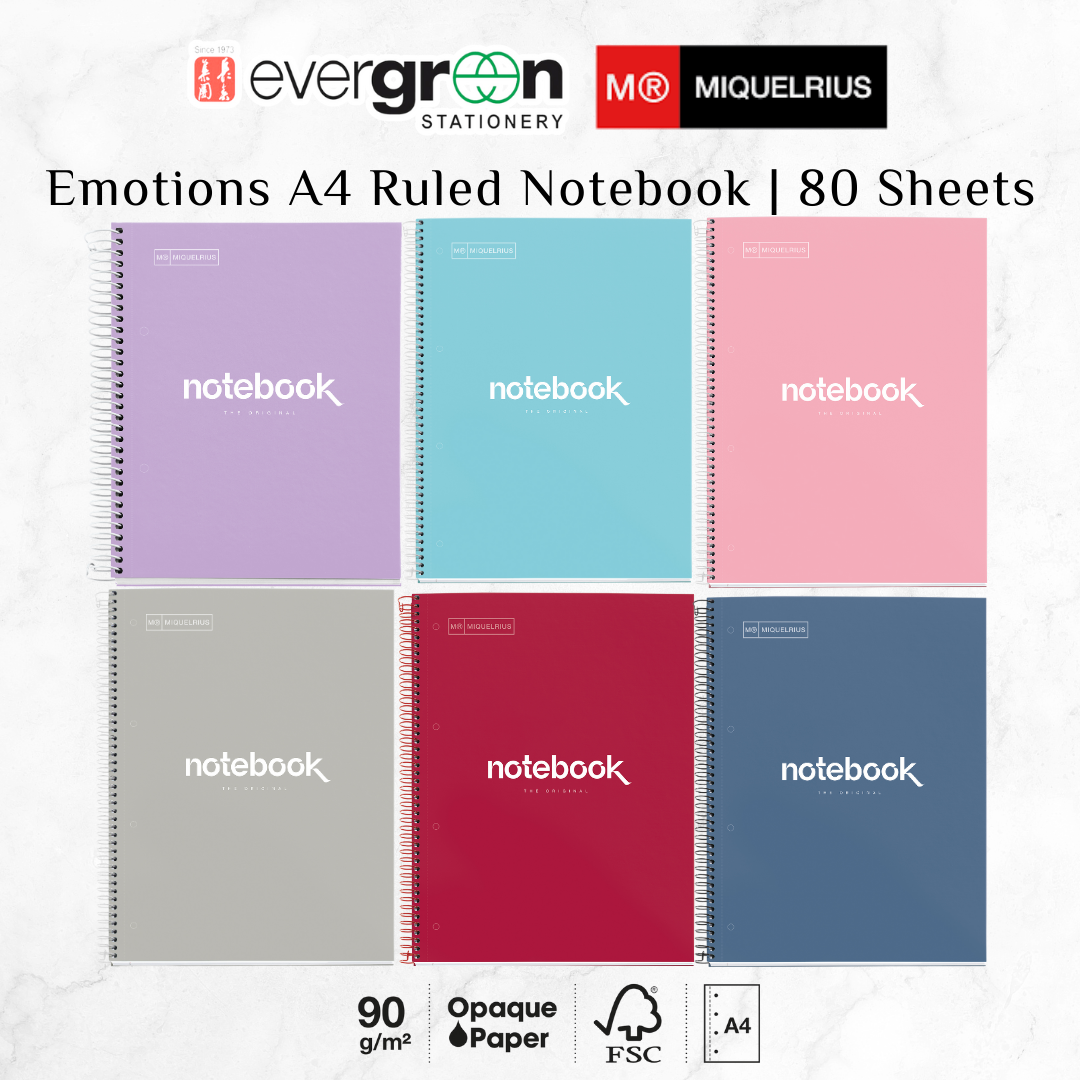 [SG] APLI MIQUELRIUS A4 Emotions Ruled Notebook | Hard Cover| 80 Sheets [Evergreen Stationery]