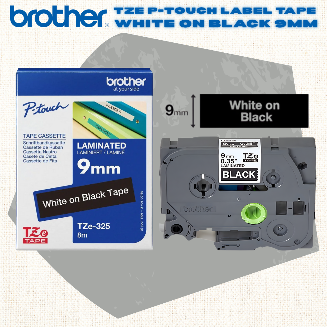🖨️ [SG] Brother TZE P-touch Label Tape – White on Black [Evergreen Stationery]
