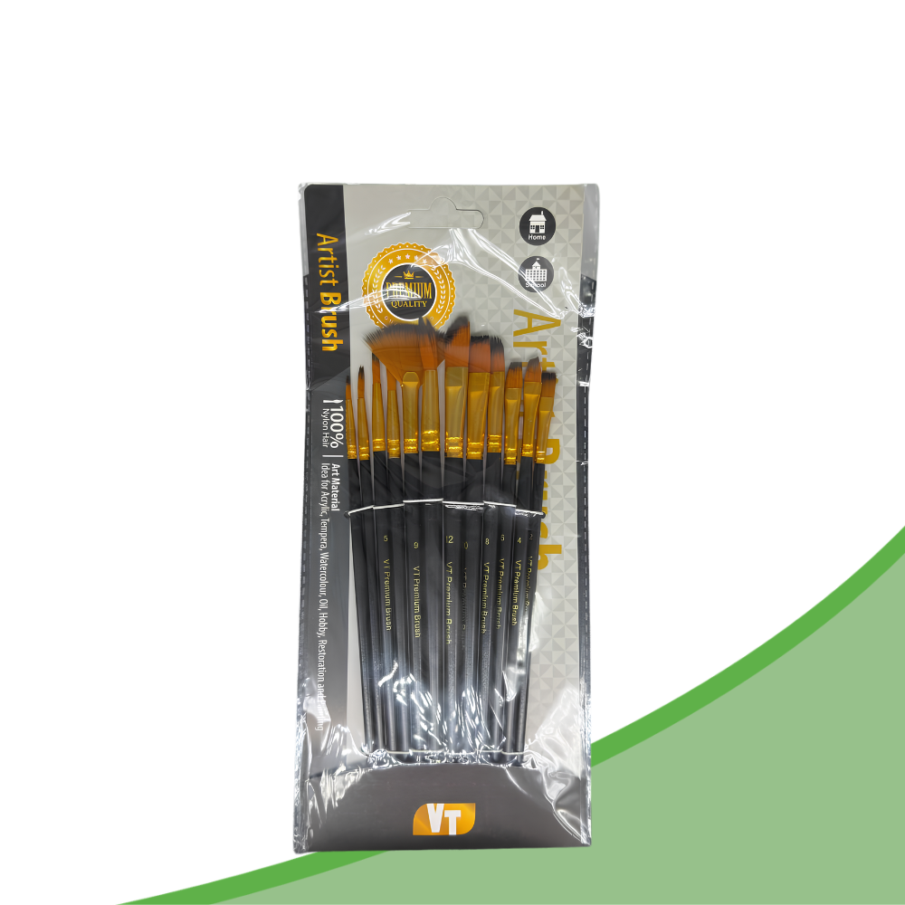 VT Artist Brush Set – 12pcs Premium Nylon Brushes for Acrylic, Watercolor & Oil Painting