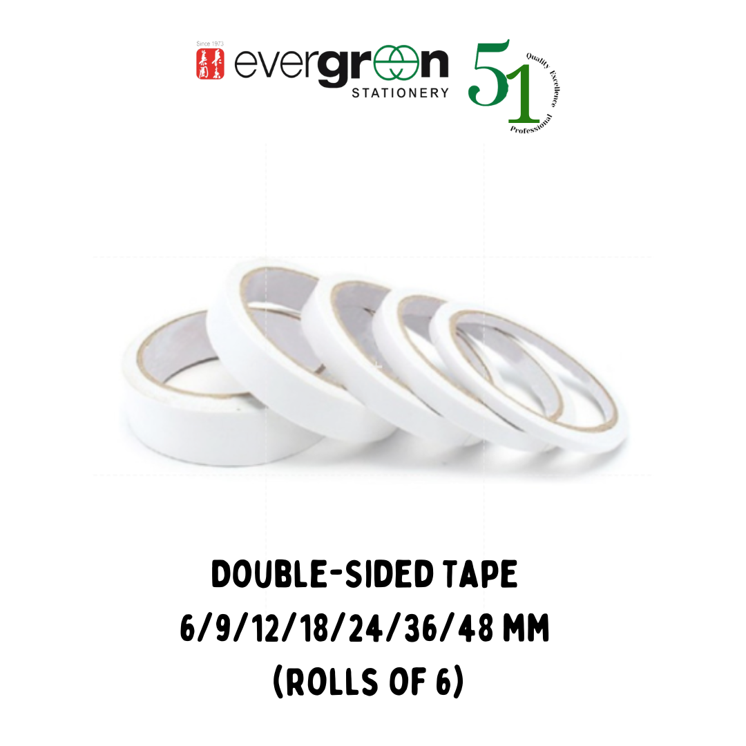 [SG] Double-Sided Tape  6/9/12/18/24/36/48 mm (Rolls of 6) [Evergreen Stationery]