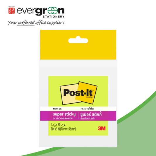 3M Post-it® Neon Green Super Sticky Notes 3x3", 90sheets