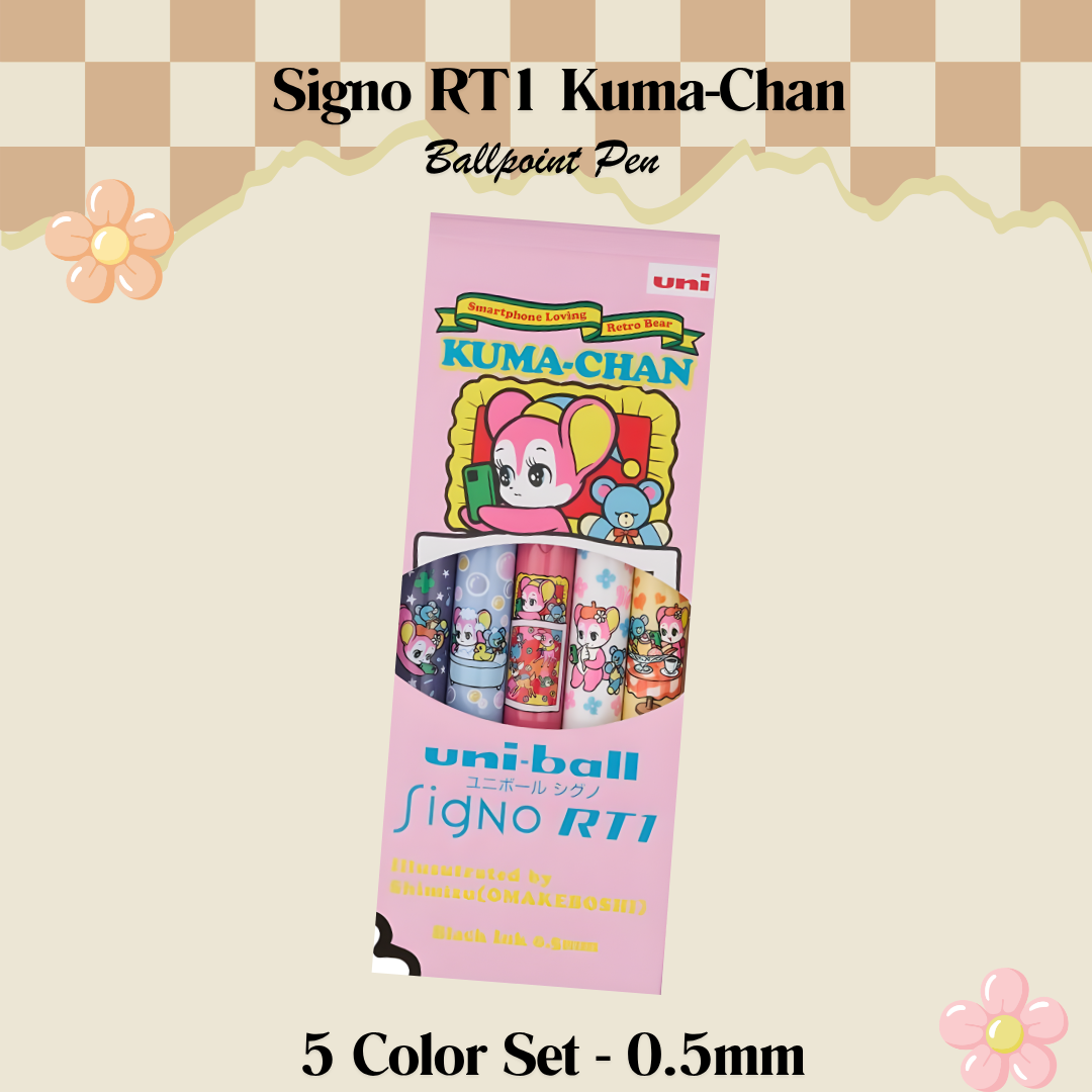 Uniball Signo RT1 LIMITED EDITION Kuma-Chan Themed 0.38/0.5mm Ballpoint Pen | Black Ink | Individual & 5 Color Sets