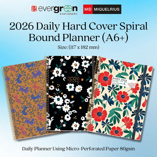 [SG] APLI MIQUELRIUS 2026 A6+ Daily Hardcover Spiral Bound Planner [Evergreen Stationery]