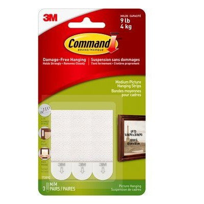 Command™ Medium Picture Hanging Strips 17201, 3 Pairs/Pack