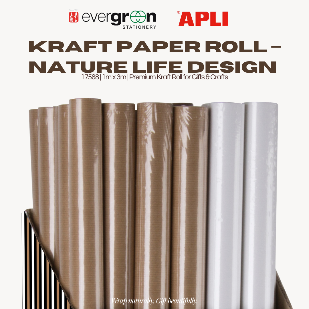 [SG] APLI Kraft Paper Roll – Nature Life Design | 1m x 3m Eco Gift Wrapping Paper [Evergreen Stationery]