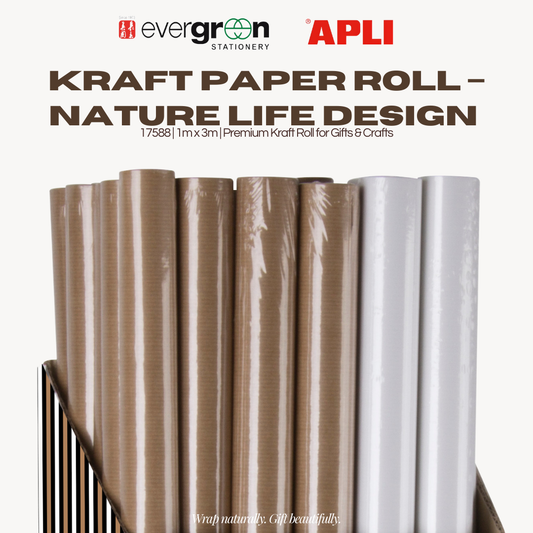 [SG] APLI Kraft Paper Roll – Nature Life Design | 1m x 3m Eco Gift Wrapping Paper [Evergreen Stationery]