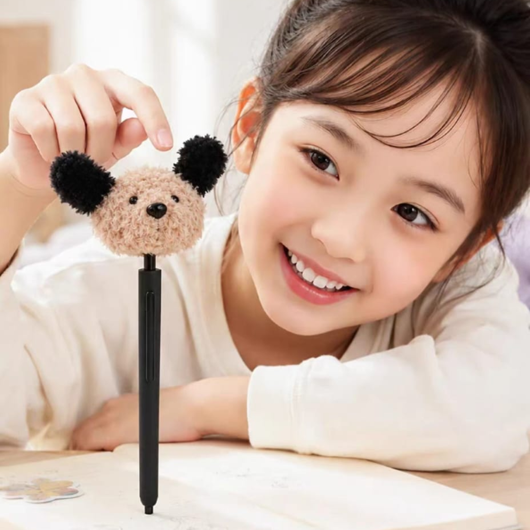 [SG] Cute Plush Dog Ballpoint Pen | 0.5mm Black Ink | Adorable Puppy Retractable Pen