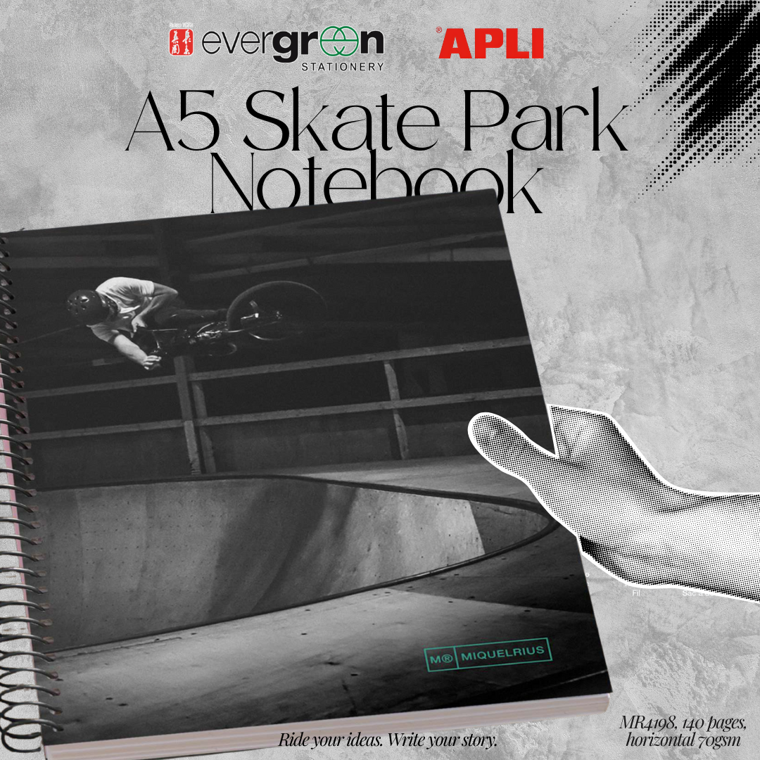 [SG] APLI A5 Notebook – 140 Pages | 70gsm Premium Paper | Skate Park Design [Evergreen Stationery]