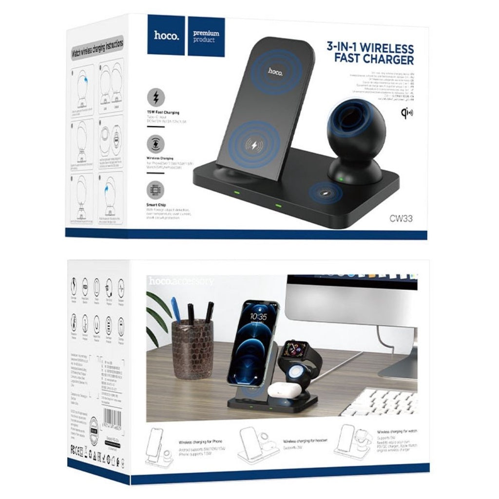 [SG] CW33 Ultra-Charge 3-in-1 Vertical Wireless Fast Charger [Evergreen Stationery]