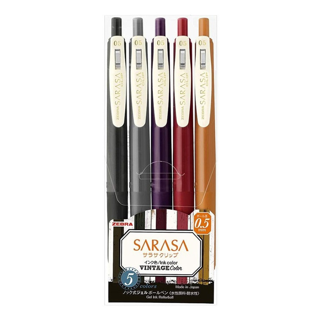 [SG] [Limited Edition] Zebra Sarasa Push Clip Gel Pen Vintage 0.5mm | 5 Col Set [Evergreen Stationery]