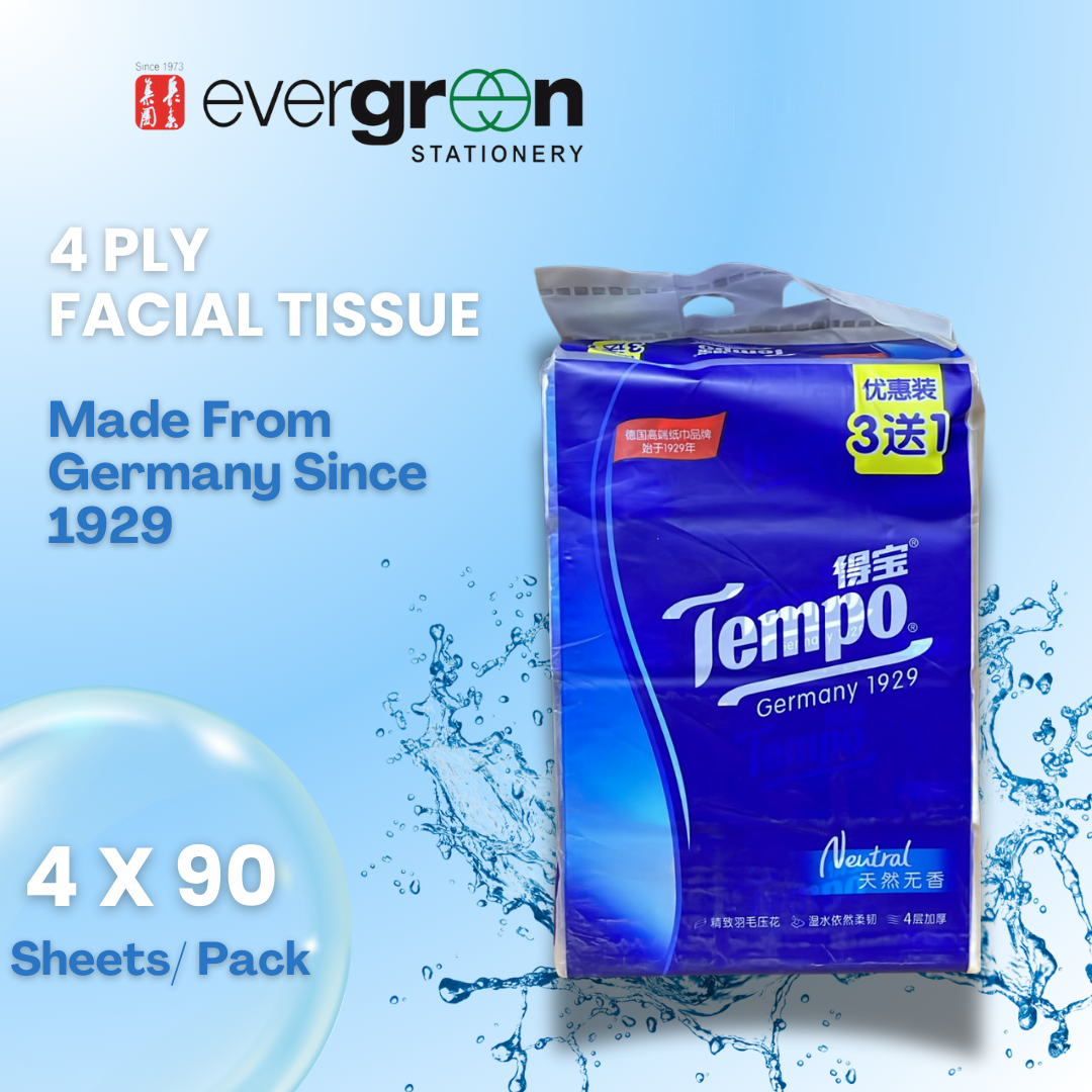 [SG] Tempo 4 Ply Premier Facial Tissue 4x90s [Evergreen Stationery]