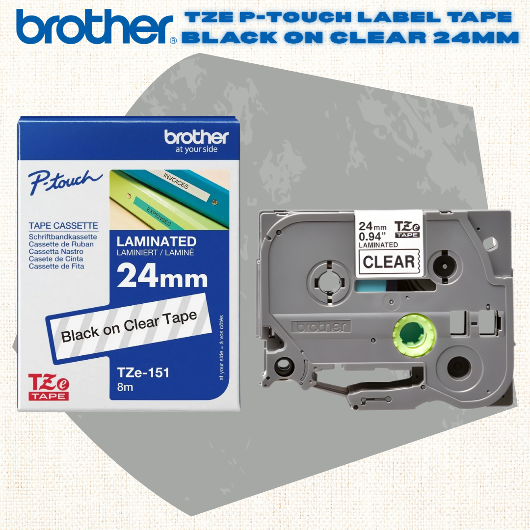 🖨️ [SG] Brother TZE P-touch Label Tape – Black on Clear [Evergreen Stationery]