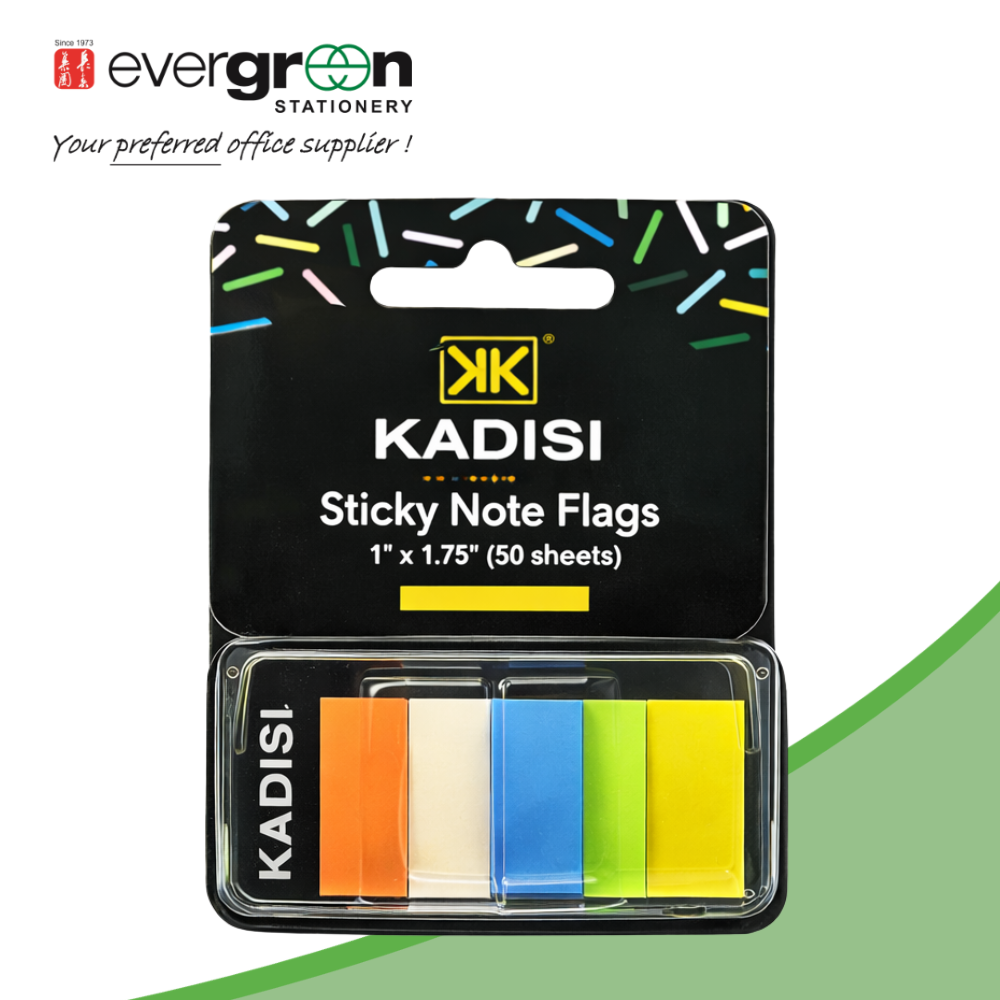 Kadisi E‑50 Sticky Colored Note Flags 1" × 1.75" 50 Sheets/Dispenser