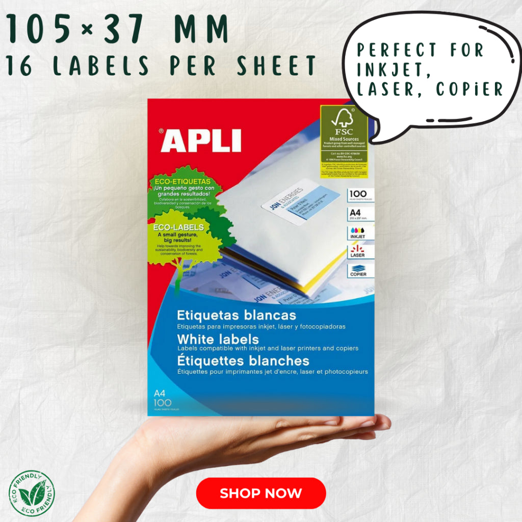[SG] APLI A4 White Labels – 48.5×25.4mm or 105×37mm, 100 Sheets, Inkjet/Laser [Evergreen Stationery]
