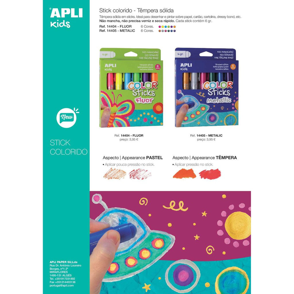 [SG] Apli A6 Bars Solid Colors Fluorescent / Metallic Tempera - Great for kids! [Evergreen Stationery]