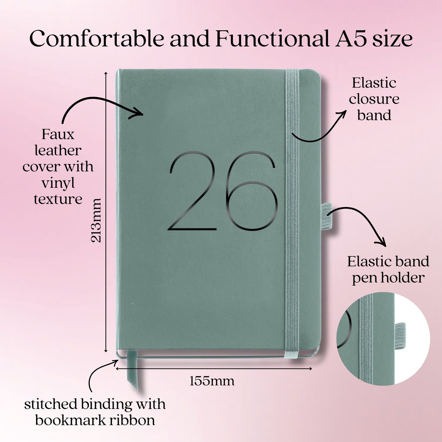 [SG]APLI 2026 A5 Day to Page Flexible Sewn Faux Leather Cover Diary | Chester Rig Series [Evergreen Stationery]