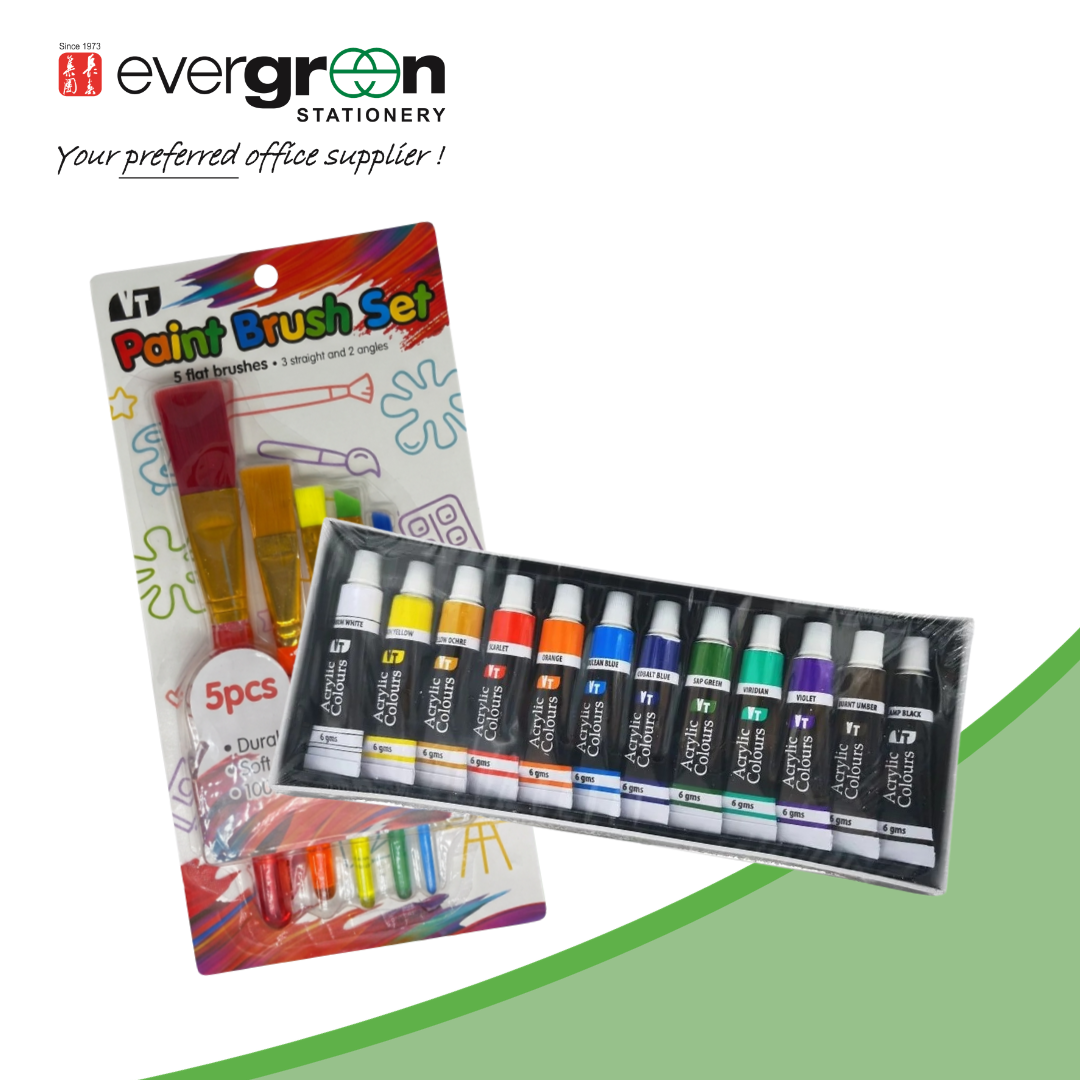 Art & Craft Creativity Set | Watercolour/Acrylic Paint Kit + Brush Set | 12 Colors + 5 Pcs Brushes| Kids/Student Art Supplies