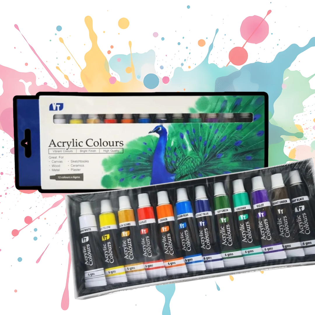 Art & Craft Creativity Set | Watercolour/Acrylic Paint Kit + Brush Set | 12 Colors + 5 Pcs Brushes| Kids/Student Art Supplies