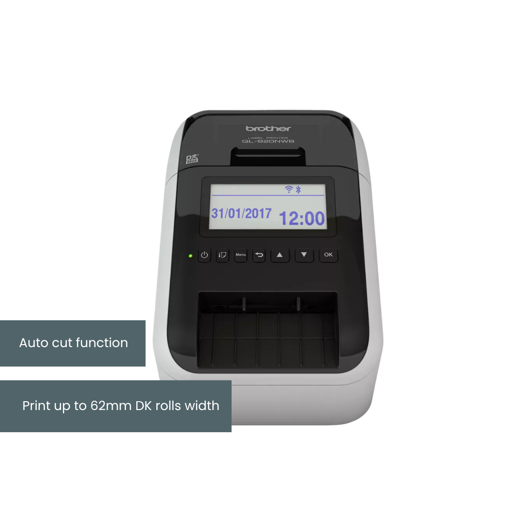 Brother QL-820NWB Labeling Machine | Auto cut function | Fast print speed 176mm per second | USB | Bluetooth wireless