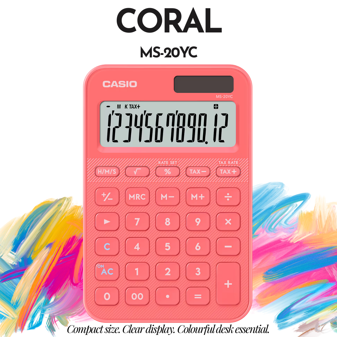 [SG] CASIO MS-20YC 12-Digit Mini Desk Calculator NEW Color Series [Evergreen Stationery]