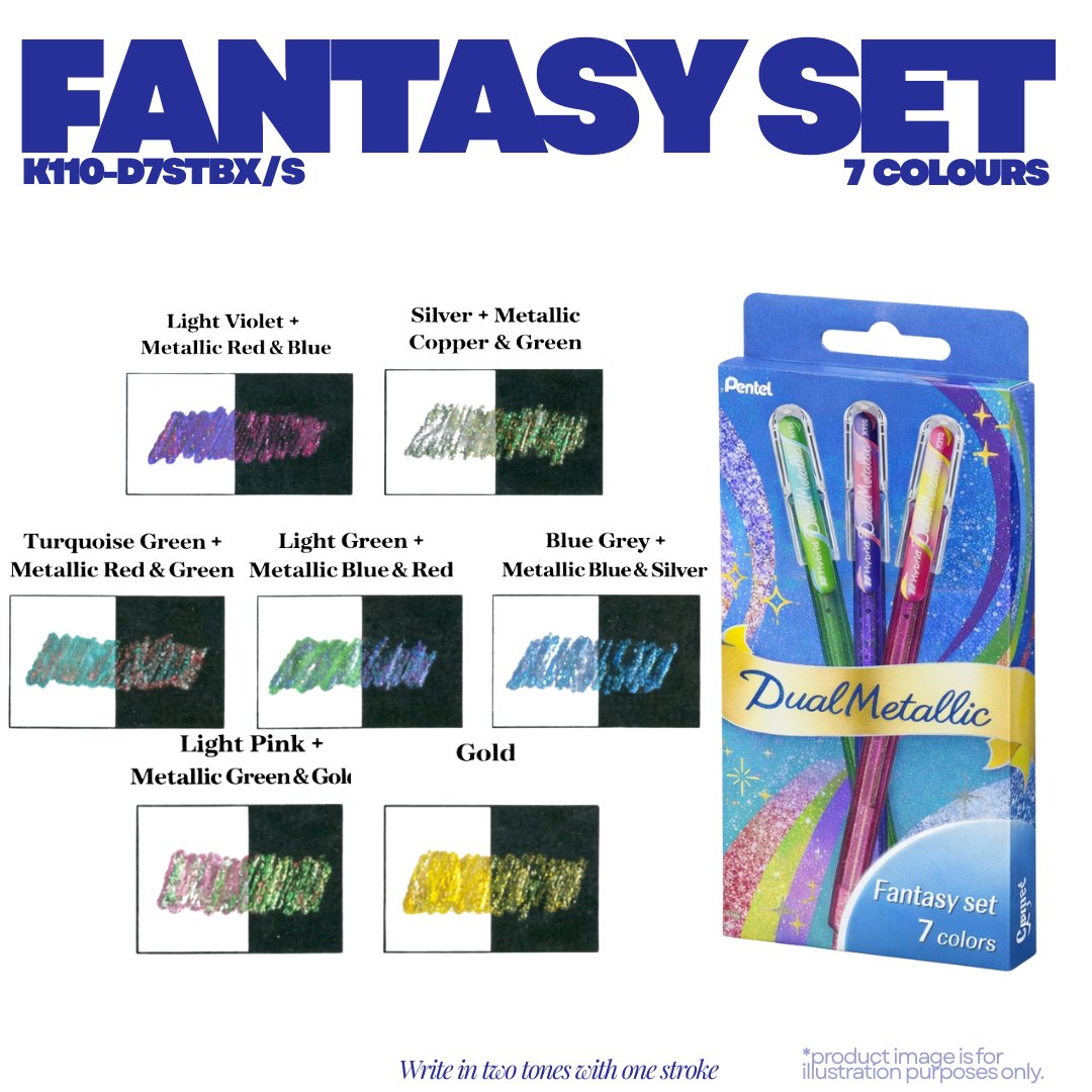 [SG] Pentel Dual Metallic 1.0mm Gel Roller Pen Set 7–14 Colours [Evergreen Stationery]