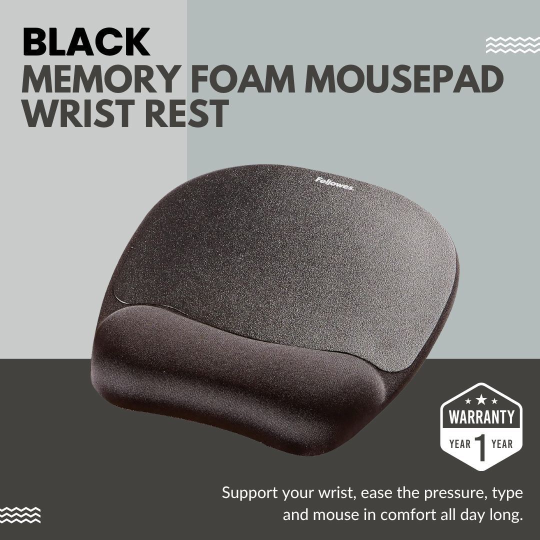 Fellowes Memory Foam Mouse Pad & Wrist Rest | Non-Skid | Optical-Friendly | Pressure Relief | Black