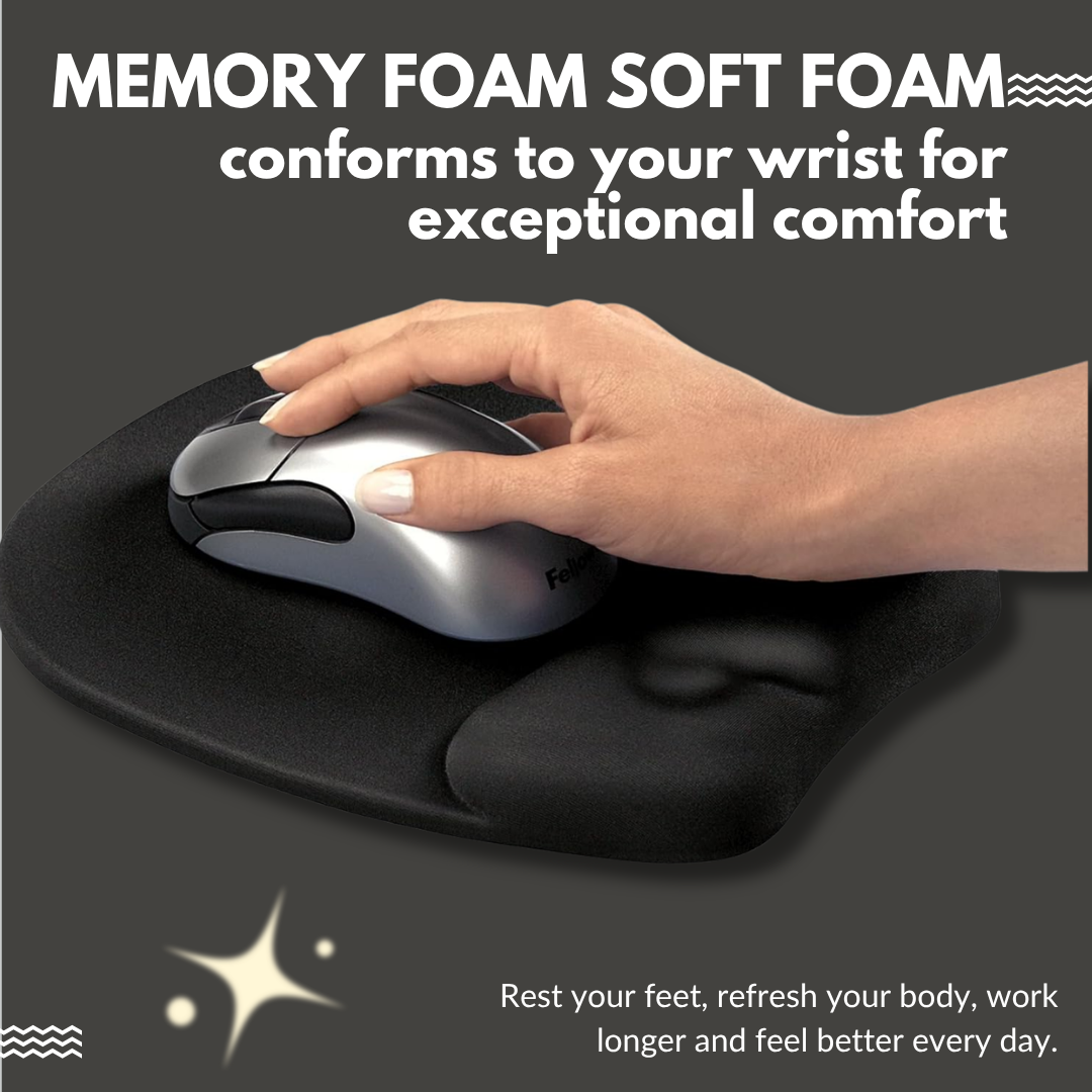 Fellowes Memory Foam Mouse Pad & Wrist Rest | Non-Skid | Optical-Friendly | Pressure Relief | Black
