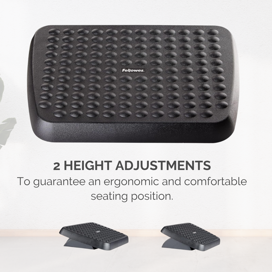 Fellowes Standard Footrest | Dual Height Adjustment | Massage Surface | Reduces Fatigue | 5 Year Warranty | Black