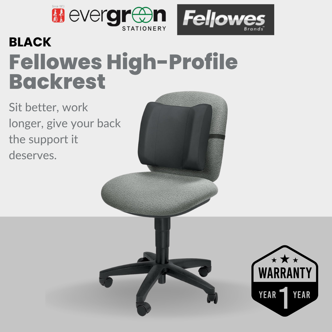 Fellowes High Profile Backrest | High Density Foam | Adjustable Strap | Ergonomic Back Support | Soft Brushed Cover | Black