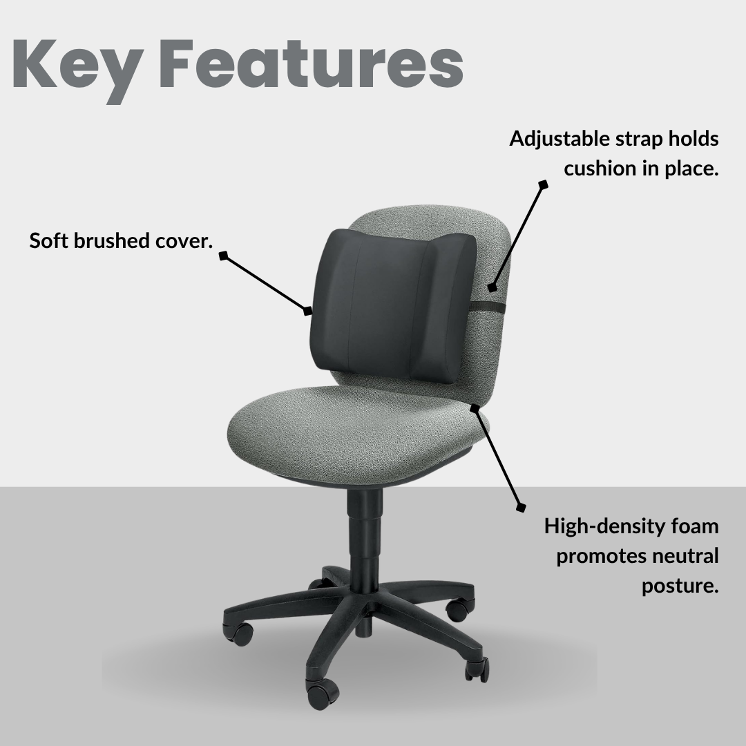 Fellowes High Profile Backrest | High Density Foam | Adjustable Strap | Ergonomic Back Support | Soft Brushed Cover | Black