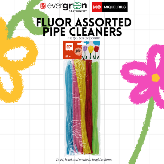 [SG] APLI Fluorescent Pipe Cleaners 50pcs – 6 Colours 300mm [Evergreen Stationery]