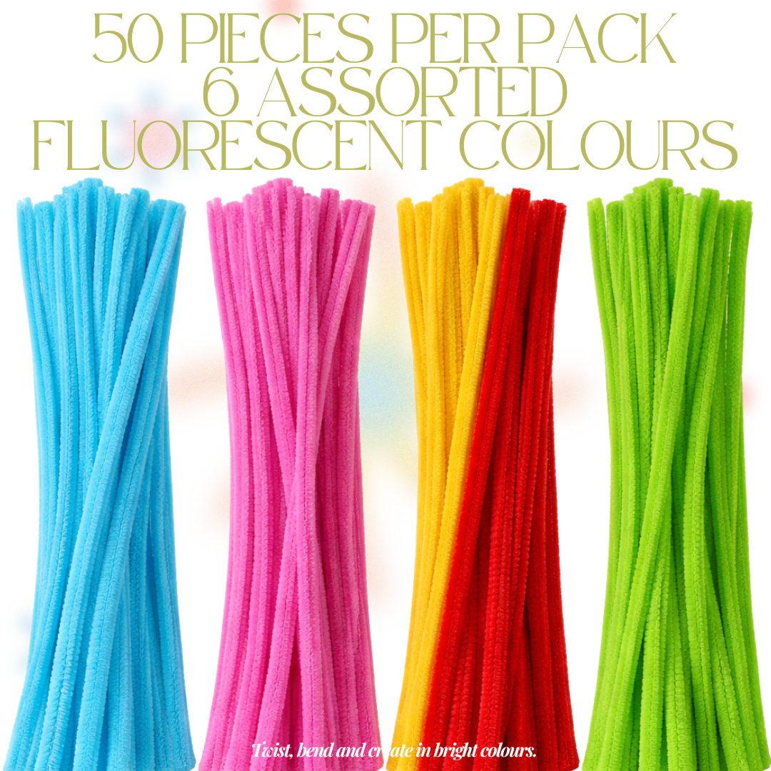 [SG] APLI Fluorescent Pipe Cleaners 50pcs – 6 Colours 300mm [Evergreen Stationery]