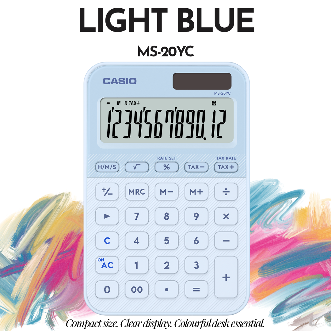 [SG] CASIO MS-20YC 12-Digit Mini Desk Calculator NEW Color Series [Evergreen Stationery]