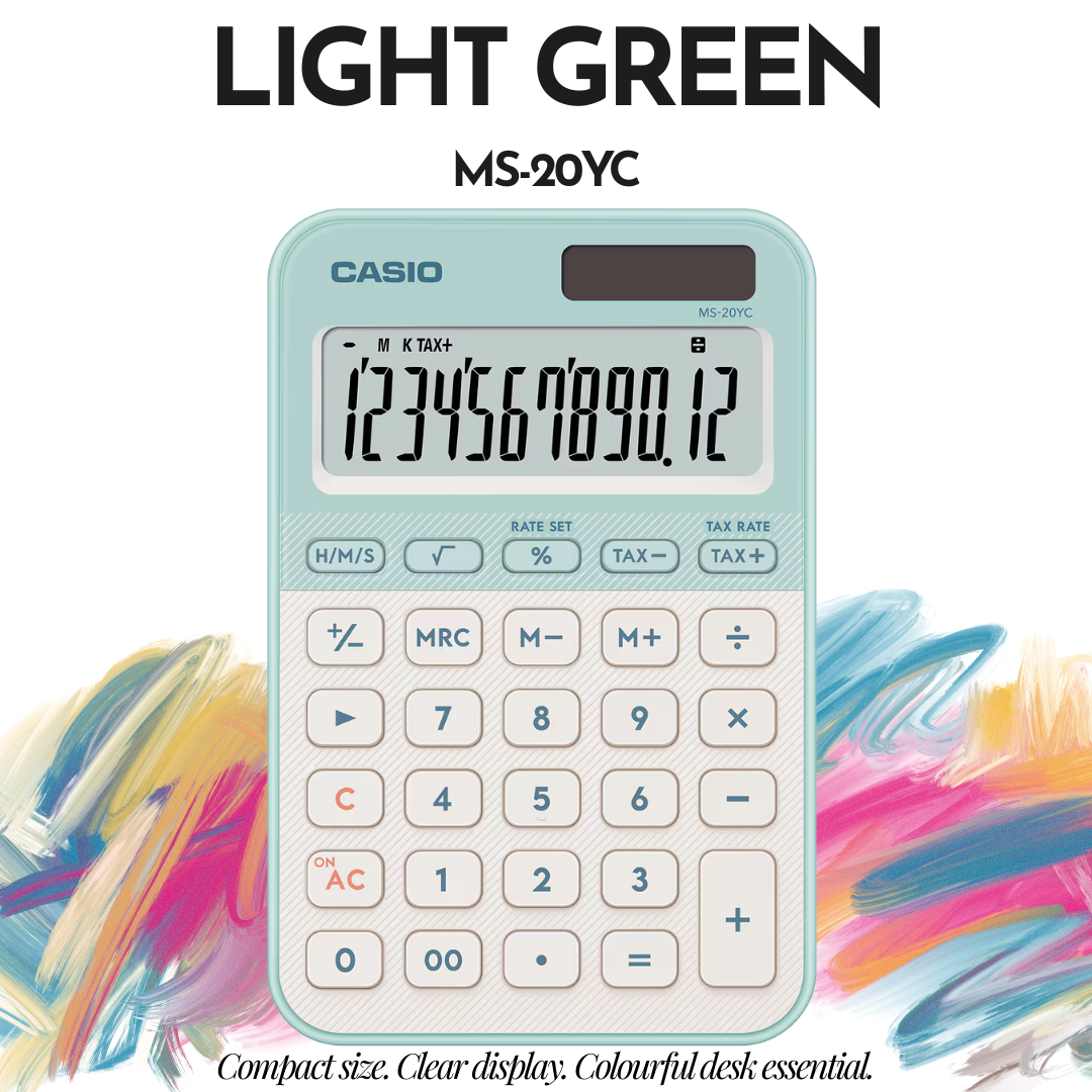 [SG] CASIO MS-20YC 12-Digit Mini Desk Calculator NEW Color Series [Evergreen Stationery]