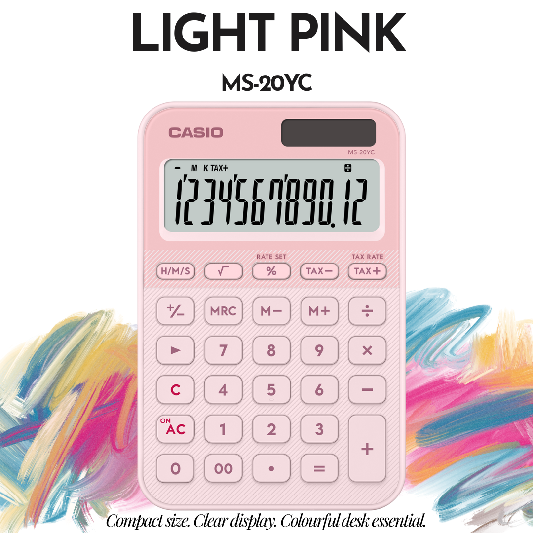 [SG] CASIO MS-20YC 12-Digit Mini Desk Calculator NEW Color Series [Evergreen Stationery]