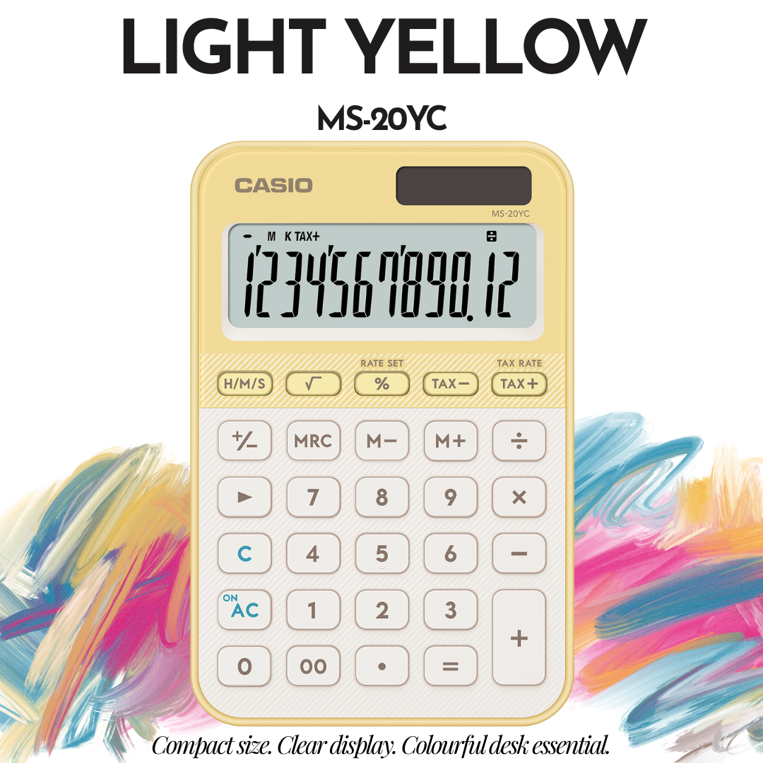 [SG] CASIO MS-20YC 12-Digit Mini Desk Calculator NEW Color Series [Evergreen Stationery]