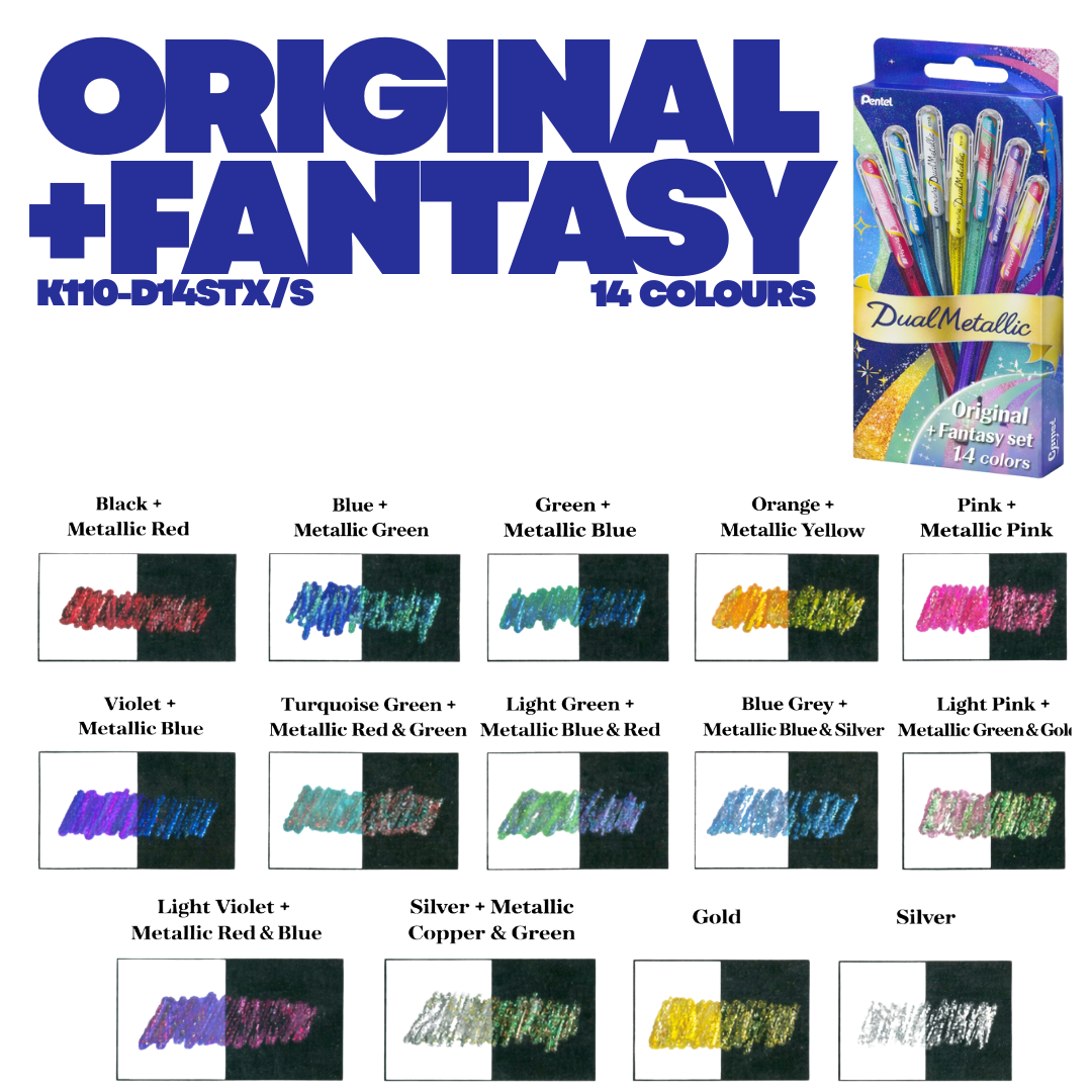 [SG] Pentel Dual Metallic 1.0mm Gel Roller Pen Set 7–14 Colours [Evergreen Stationery]