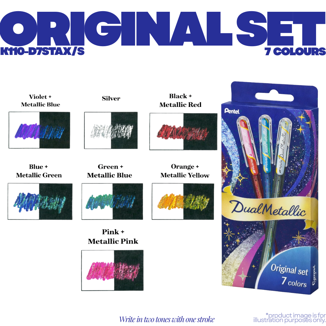 [SG] Pentel Dual Metallic 1.0mm Gel Roller Pen Set 7–14 Colours [Evergreen Stationery]